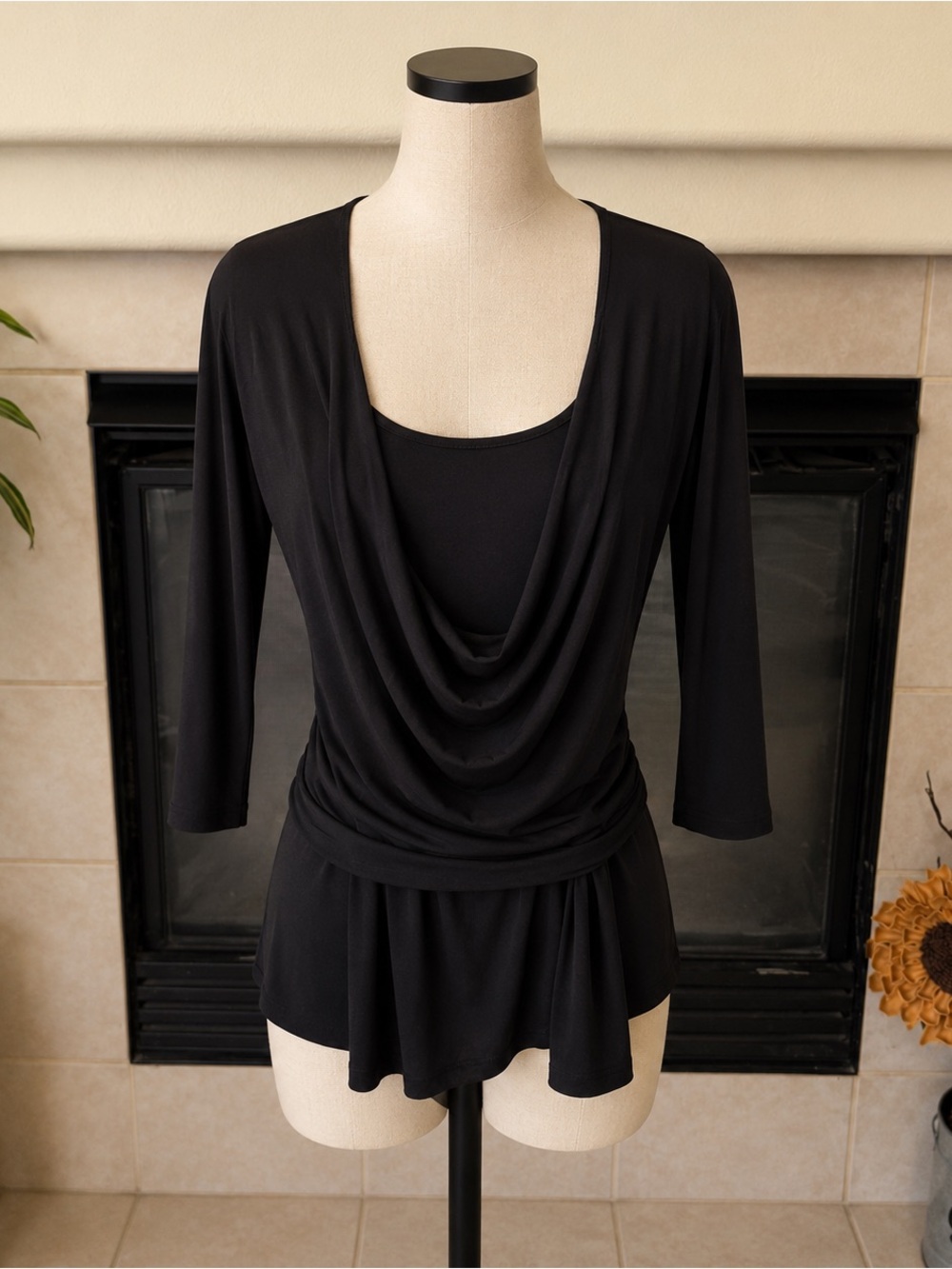 Black Draped Peplum Top